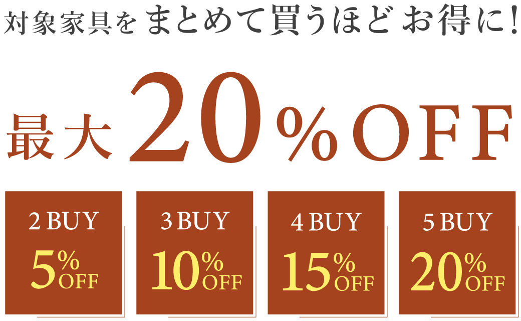 対象家具をまとめて買うほどお得に!最大20%OFF