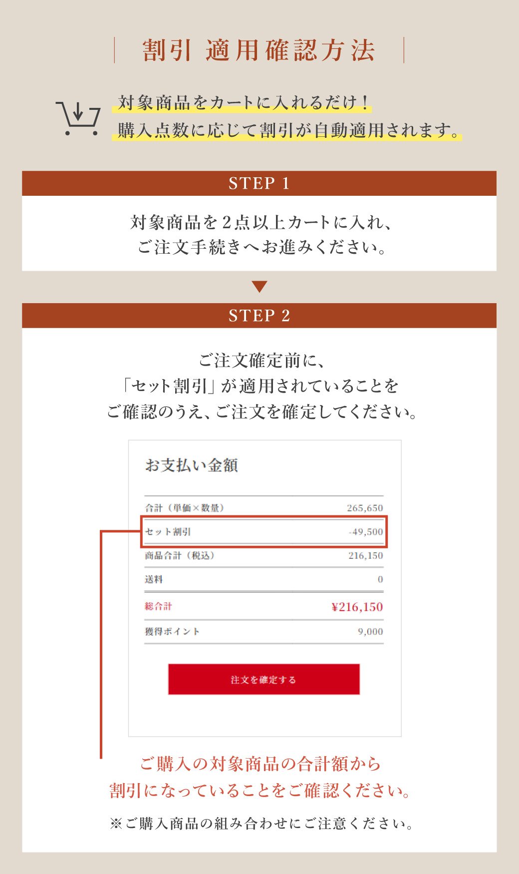 割引適用確認方法