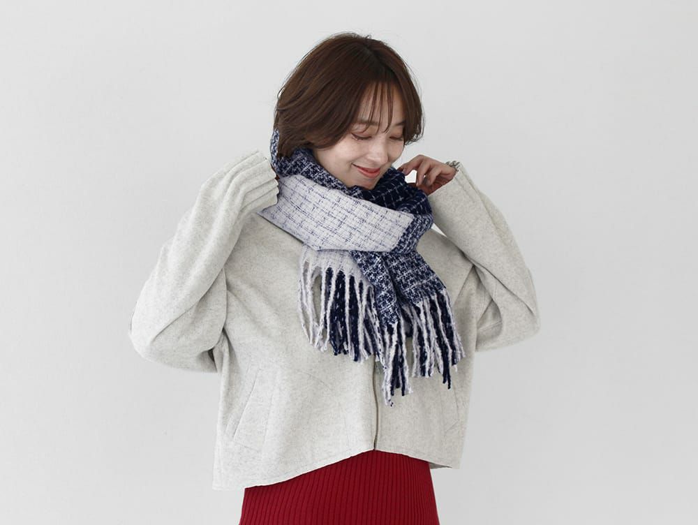 ミックス パターン ストール ホワイト×ネイビー | 家具・インテリア a